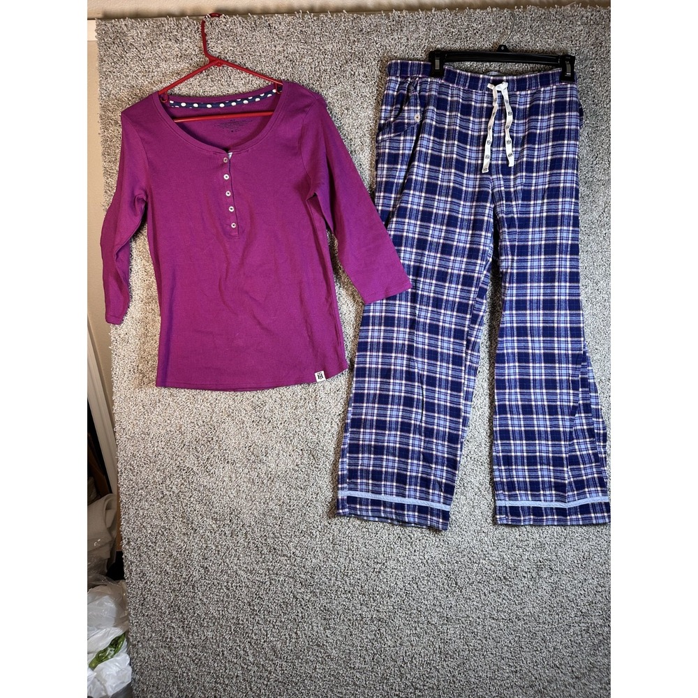 Tommy Hilfiger Pajama Set Top‎ M & Bottom L Purple Blue Sleepwear Cotton Stretch